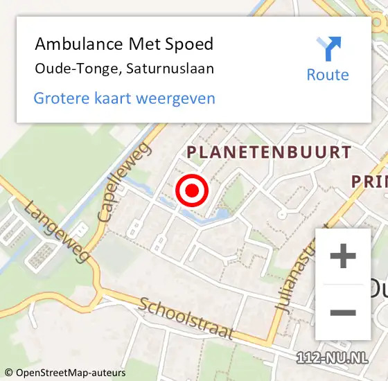 Locatie op kaart van de 112 melding: Ambulance Met Spoed Naar Oude-Tonge, Saturnuslaan op 10 januari 2024 15:16