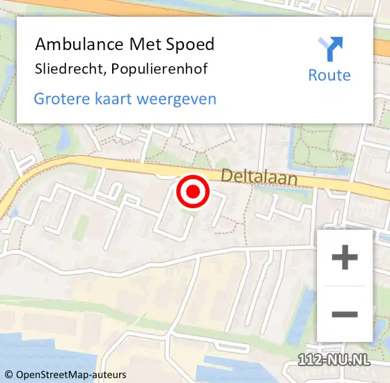 Locatie op kaart van de 112 melding: Ambulance Met Spoed Naar Sliedrecht, Populierenhof op 10 januari 2024 15:34