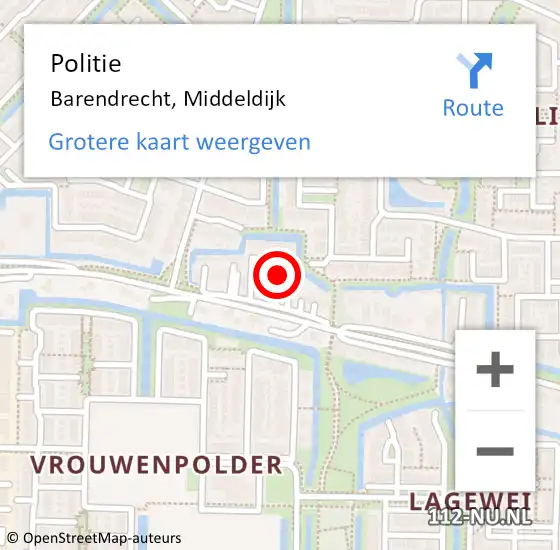 Locatie op kaart van de 112 melding: Politie Barendrecht, Middeldijk op 10 januari 2024 15:40