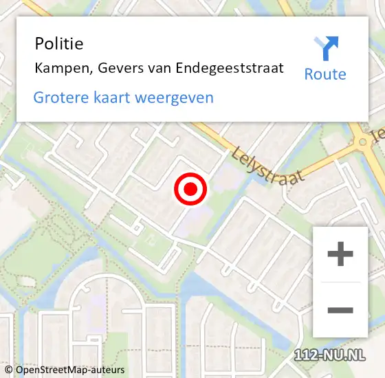 Locatie op kaart van de 112 melding: Politie Kampen, Gevers van Endegeeststraat op 10 januari 2024 15:41