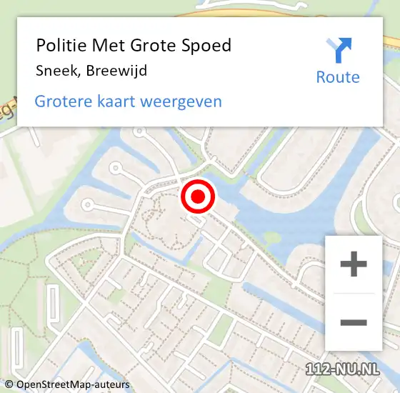 Locatie op kaart van de 112 melding: Politie Met Grote Spoed Naar Sneek, Breewijd op 10 januari 2024 15:44