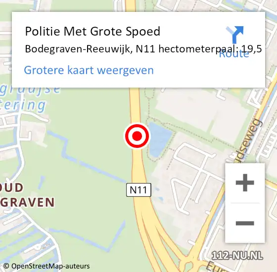 Locatie op kaart van de 112 melding: Politie Met Grote Spoed Naar Bodegraven-Reeuwijk, N11 hectometerpaal: 19,5 op 10 januari 2024 15:44