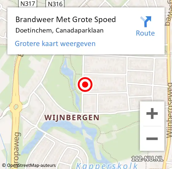 Locatie op kaart van de 112 melding: Brandweer Met Grote Spoed Naar Doetinchem, Canadaparklaan op 10 januari 2024 15:49