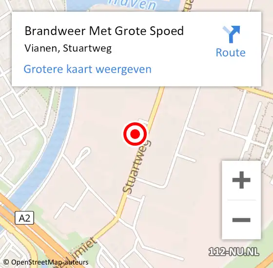 Locatie op kaart van de 112 melding: Brandweer Met Grote Spoed Naar Vianen, Stuartweg op 10 januari 2024 15:58