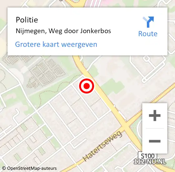 Locatie op kaart van de 112 melding: Politie Nijmegen, Weg door Jonkerbos op 10 januari 2024 16:00