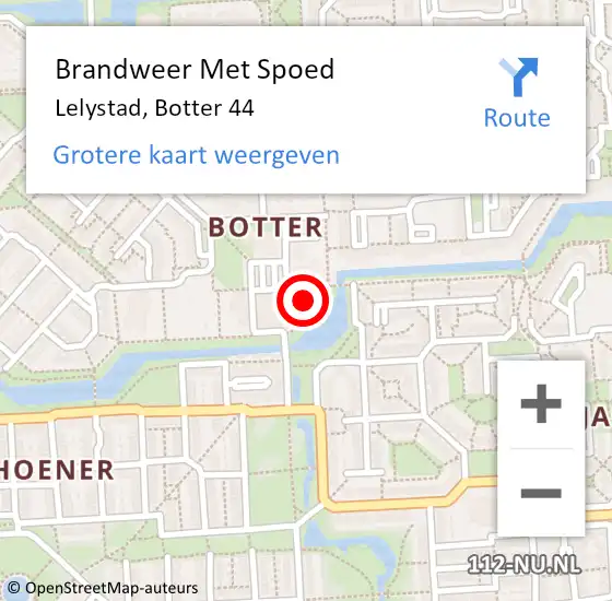 Locatie op kaart van de 112 melding: Brandweer Met Spoed Naar Lelystad, Botter 44 op 10 januari 2024 16:03