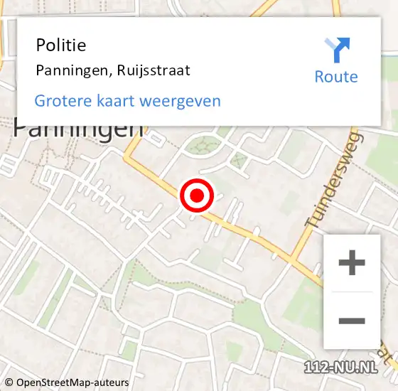 Locatie op kaart van de 112 melding: Politie Panningen, Ruijsstraat op 10 januari 2024 16:12