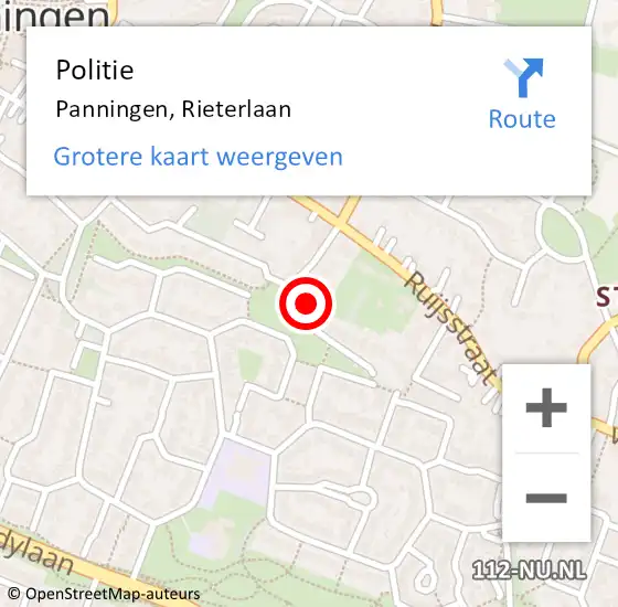 Locatie op kaart van de 112 melding: Politie Panningen, Rieterlaan op 10 januari 2024 16:13