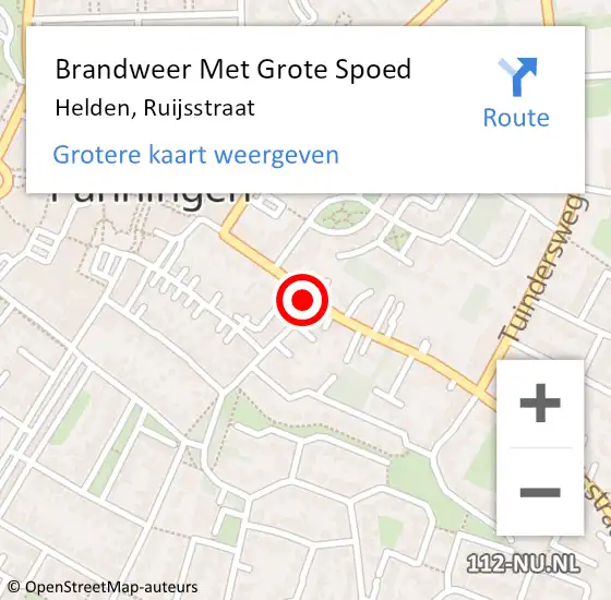 Locatie op kaart van de 112 melding: Brandweer Met Grote Spoed Naar Helden, Ruijsstraat op 10 januari 2024 16:14