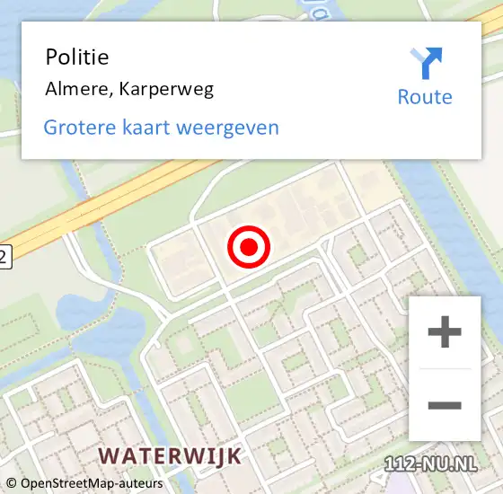 Locatie op kaart van de 112 melding: Politie Almere, Karperweg op 10 januari 2024 16:28
