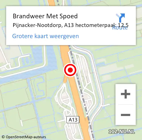 Locatie op kaart van de 112 melding: Brandweer Met Spoed Naar Pijnacker-Nootdorp, A13 hectometerpaal: 12,5 op 10 januari 2024 16:39