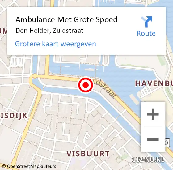 Locatie op kaart van de 112 melding: Ambulance Met Grote Spoed Naar Den Helder, Zuidstraat op 10 januari 2024 16:51