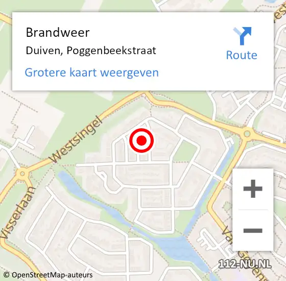 Locatie op kaart van de 112 melding: Brandweer Duiven, Poggenbeekstraat op 10 januari 2024 16:55