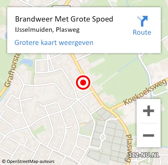 Locatie op kaart van de 112 melding: Brandweer Met Grote Spoed Naar IJsselmuiden, Plasweg op 10 januari 2024 16:57