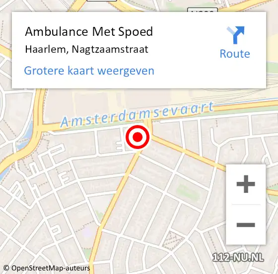Locatie op kaart van de 112 melding: Ambulance Met Spoed Naar Haarlem, Nagtzaamstraat op 10 januari 2024 17:07