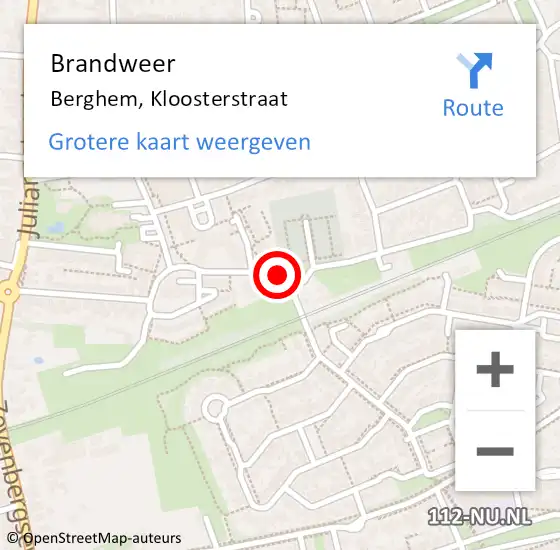 Locatie op kaart van de 112 melding: Brandweer Berghem, Kloosterstraat op 21 september 2014 17:41