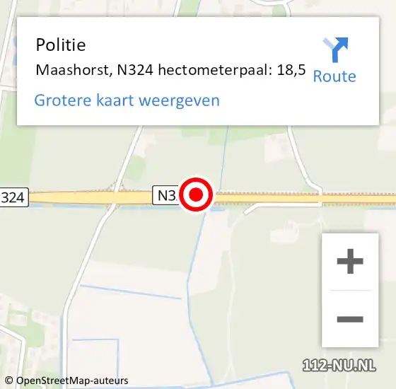 Locatie op kaart van de 112 melding: Politie Maashorst, N324 hectometerpaal: 18,5 op 10 januari 2024 17:20