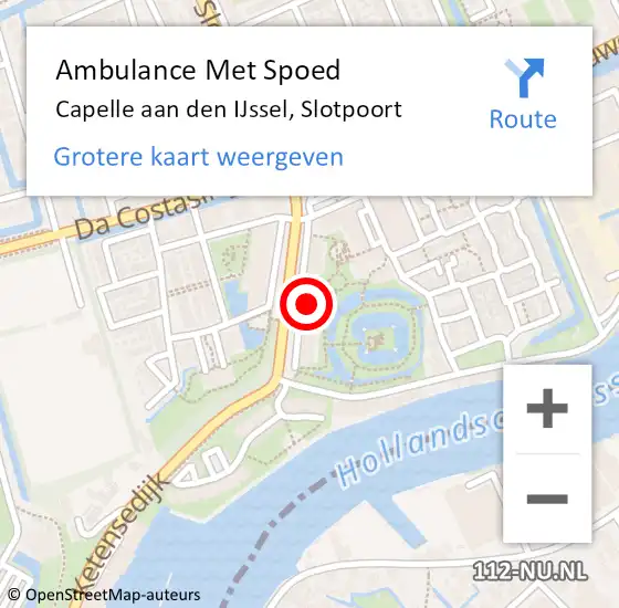 Locatie op kaart van de 112 melding: Ambulance Met Spoed Naar Capelle aan den IJssel, Slotpoort op 10 januari 2024 18:15