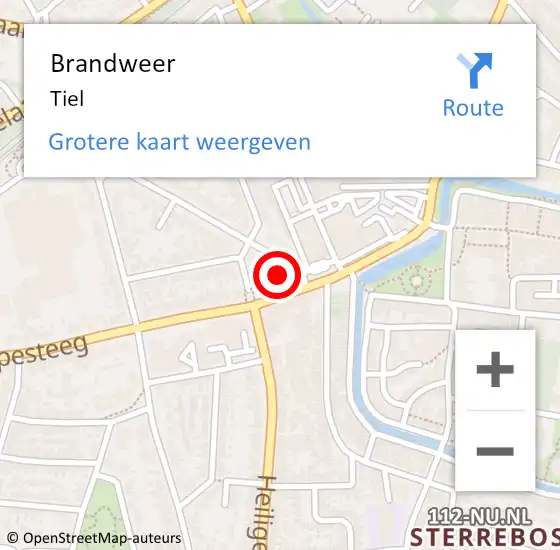 Locatie op kaart van de 112 melding: Brandweer Tiel op 10 januari 2024 18:16