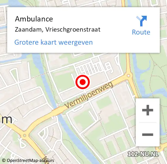 Locatie op kaart van de 112 melding: Ambulance Zaandam, Vrieschgroenstraat op 10 januari 2024 18:17