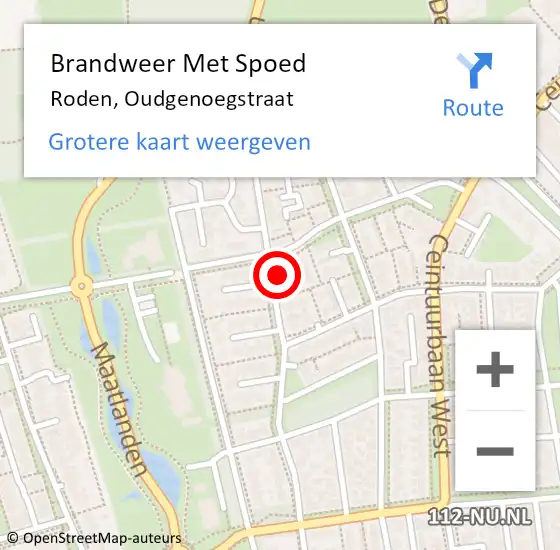 Locatie op kaart van de 112 melding: Brandweer Met Spoed Naar Roden, Oudgenoegstraat op 10 januari 2024 18:35