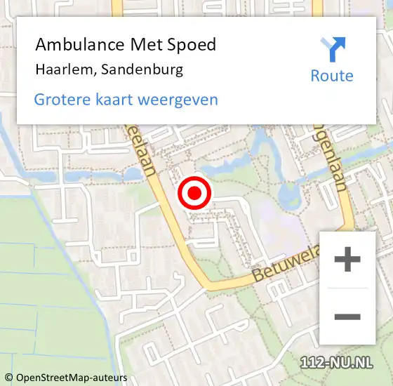 Locatie op kaart van de 112 melding: Ambulance Met Spoed Naar Haarlem, Sandenburg op 10 januari 2024 18:45