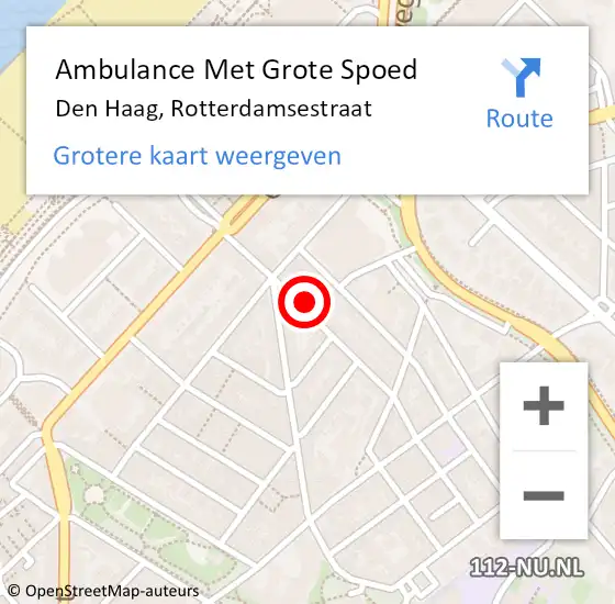Locatie op kaart van de 112 melding: Ambulance Met Grote Spoed Naar Den Haag, Rotterdamsestraat op 10 januari 2024 18:51
