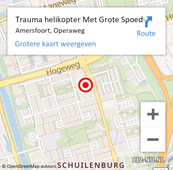 Locatie op kaart van de 112 melding: Trauma helikopter Met Grote Spoed Naar Amersfoort, Operaweg op 10 januari 2024 19:37