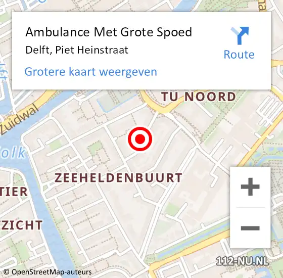 Locatie op kaart van de 112 melding: Ambulance Met Grote Spoed Naar Delft, Piet Heinstraat op 10 januari 2024 19:39