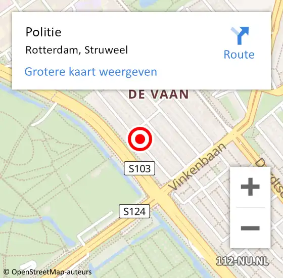 Locatie op kaart van de 112 melding: Politie Rotterdam, Struweel op 10 januari 2024 20:30