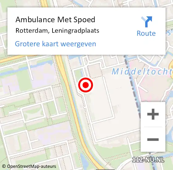 Locatie op kaart van de 112 melding: Ambulance Met Spoed Naar Rotterdam, Leningradplaats op 10 januari 2024 21:08