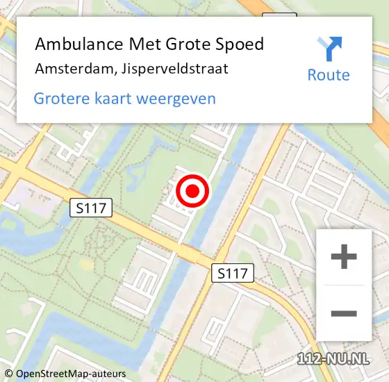Locatie op kaart van de 112 melding: Ambulance Met Grote Spoed Naar Amsterdam, Jisperveldstraat op 10 januari 2024 21:09