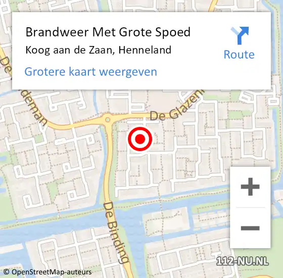 Locatie op kaart van de 112 melding: Brandweer Met Grote Spoed Naar Koog aan de Zaan, Henneland op 10 januari 2024 21:13