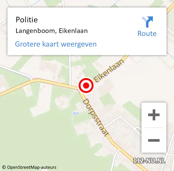 Locatie op kaart van de 112 melding: Politie Langenboom, Eikenlaan op 21 september 2014 18:15