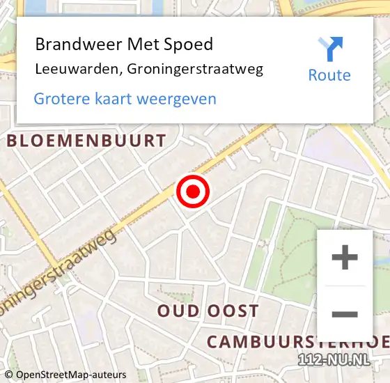 Locatie op kaart van de 112 melding: Brandweer Met Spoed Naar Leeuwarden, Groningerstraatweg op 10 januari 2024 21:29