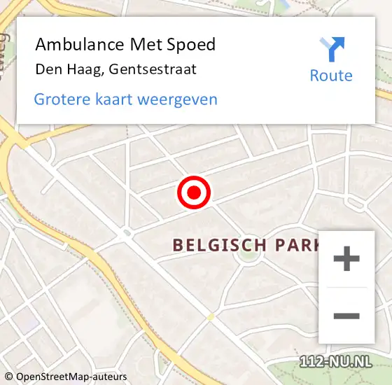 Locatie op kaart van de 112 melding: Ambulance Met Spoed Naar Den Haag, Gentsestraat op 10 januari 2024 21:41