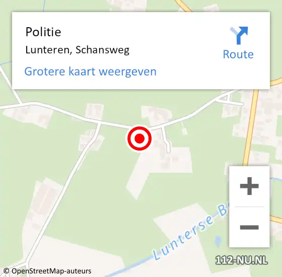 Locatie op kaart van de 112 melding: Politie Lunteren, Schansweg op 10 januari 2024 21:54