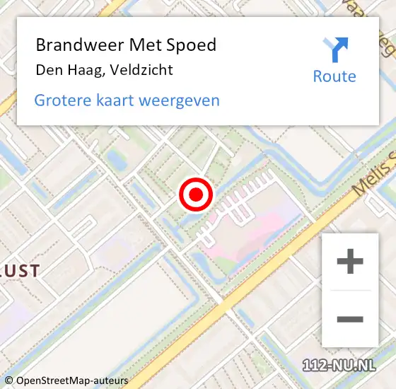 Locatie op kaart van de 112 melding: Brandweer Met Spoed Naar Den Haag, Veldzicht op 10 januari 2024 21:55