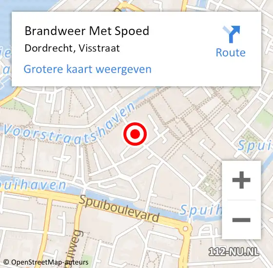 Locatie op kaart van de 112 melding: Brandweer Met Spoed Naar Dordrecht, Visstraat op 10 januari 2024 22:01