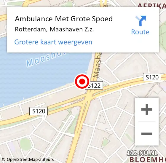 Locatie op kaart van de 112 melding: Ambulance Met Grote Spoed Naar Rotterdam, Maashaven Z.z. op 10 januari 2024 22:02