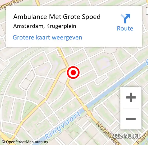 Locatie op kaart van de 112 melding: Ambulance Met Grote Spoed Naar Amsterdam, Krugerplein op 10 januari 2024 22:06