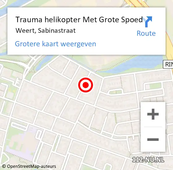 Locatie op kaart van de 112 melding: Trauma helikopter Met Grote Spoed Naar Weert, Sabinastraat op 10 januari 2024 22:08
