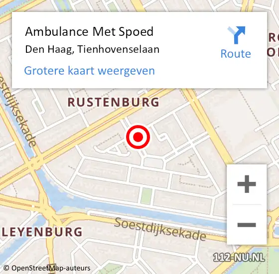 Locatie op kaart van de 112 melding: Ambulance Met Spoed Naar Den Haag, Tienhovenselaan op 10 januari 2024 22:11