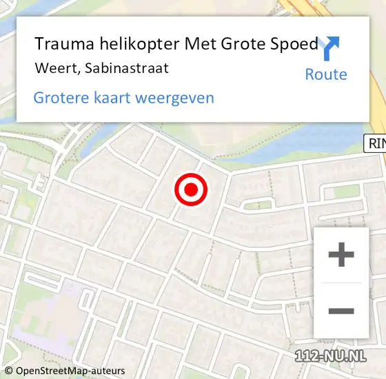 Locatie op kaart van de 112 melding: Trauma helikopter Met Grote Spoed Naar Weert, Sabinastraat op 10 januari 2024 22:12