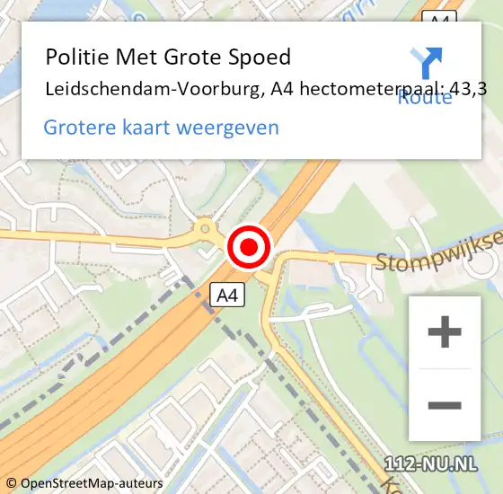 Locatie op kaart van de 112 melding: Politie Met Grote Spoed Naar Leidschendam-Voorburg, A4 hectometerpaal: 43,3 op 10 januari 2024 22:16