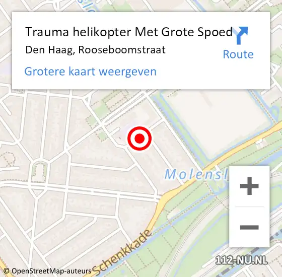 Locatie op kaart van de 112 melding: Trauma helikopter Met Grote Spoed Naar Den Haag, Rooseboomstraat op 10 januari 2024 22:25