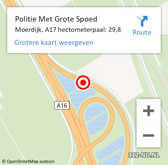 Locatie op kaart van de 112 melding: Politie Met Grote Spoed Naar Moerdijk, A17 hectometerpaal: 29,8 op 10 januari 2024 22:27