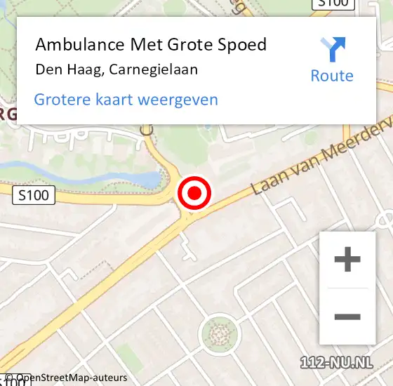 Locatie op kaart van de 112 melding: Ambulance Met Grote Spoed Naar Den Haag, Carnegielaan op 10 januari 2024 22:28