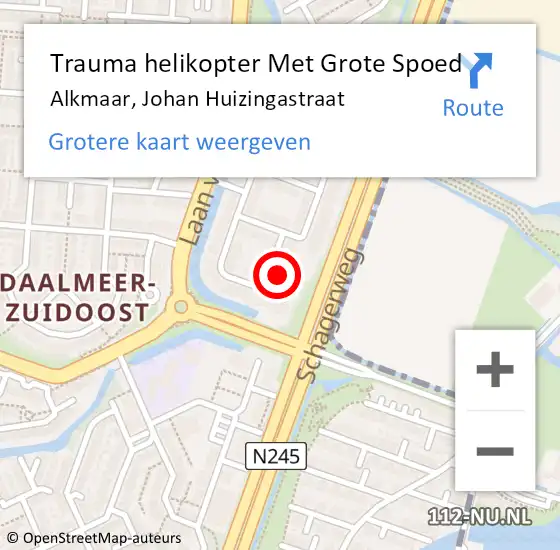 Locatie op kaart van de 112 melding: Trauma helikopter Met Grote Spoed Naar Alkmaar, Johan Huizingastraat op 10 januari 2024 22:28