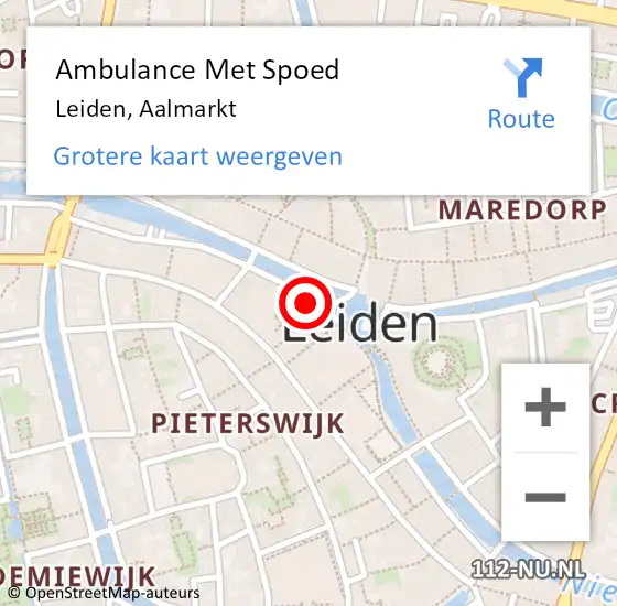 Locatie op kaart van de 112 melding: Ambulance Met Spoed Naar Leiden, Aalmarkt op 10 januari 2024 22:33